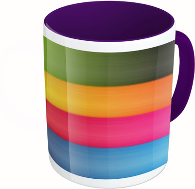 

MiiCreations Printed Two Tone Blue And White Colourful Strip Pattern Ceramic Mug(325 ml)