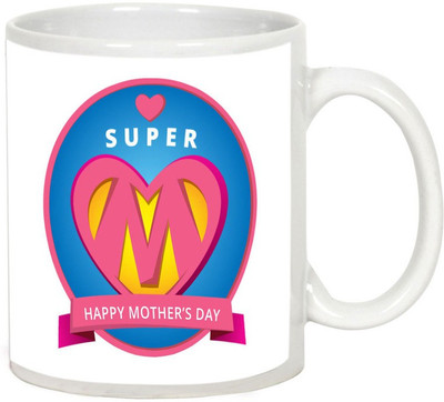 

AllUPrints Happy Super Mother's Day White Ceramic Mug(325 ml), Multicolor