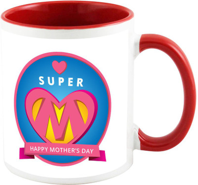 

AllUPrints Happy Super Mother's Day Red Ceramic Mug(325 ml), Multicolor