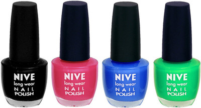 

Nive Colour Blast Nail Lacquer Black,Pink,Blue,Green,(Pack of 4)