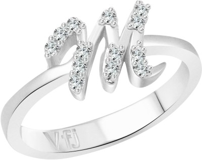 VIGHNAHARTA Initial ''M'' Alphabet Rose Alloy Cubic Zirconia Gold Plated Ring