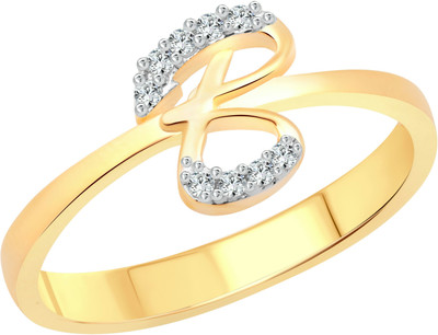 VIGHNAHARTA Initial ''B'' Letter Rose Alloy Cubic Zirconia Gold Plated Ring