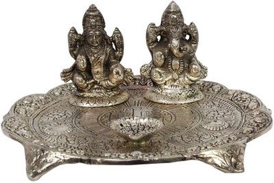 

Ambika Ecommerce White Metal Lord Laxmi Ganesh With Dia Thali 123 Decorative Showpiece - 22.5 cm(Cast Iron, Silver)