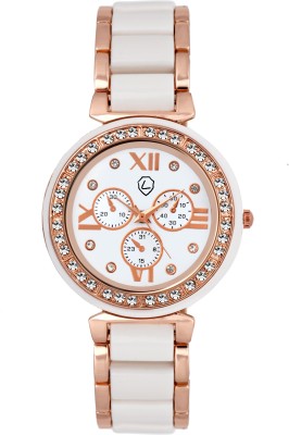 Lugano DE2034 Crstal Studded White With Rz Gold Analog Watch  - For Women   Watches  (Lugano)