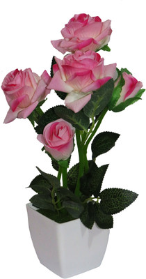 

eMani Multicolor Rose Artificial Flower with Pot(12 inch, Pack of 1)