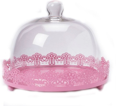 Shrih Cake Stand Filigree With Glass Dome Stainless Steel Cake Server(Clear, Pink, Pack of 1) available at flipkart for Rs.5399