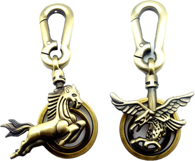 

City Choice Combo of Horse & Eagle Hook Locking Key Chain(Gold)