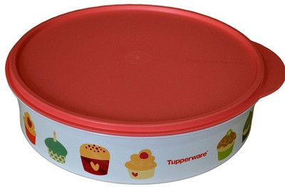 

Tupperware - 1900 ml Plastic Grocery Container(White, Red), Red;white
