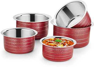 

IDEALE Red Texture Induction Bottom Cookware Set(Stainless Steel, 5 - Piece)