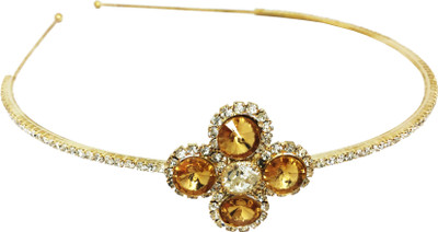

AccessHer Rhinestone Studded Golden Metal Head band for Girls and Women Hair Band(White)