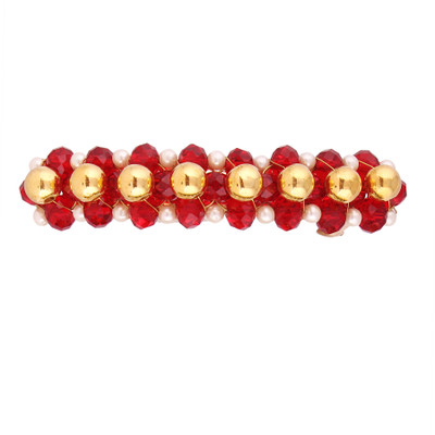 

AccessHer Designer back Hair Barrette with pearls and beads for Women Hair Clip(Red)