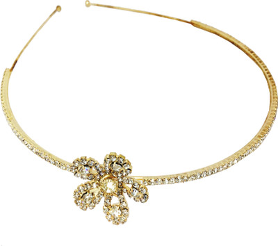 

AccessHer Rhinestone Studded Golden Metal Head band for Girls and Women Hair Band(White)