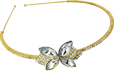 

AccessHer Rhinestone Studded Golden Metal Head band for Girls and Women Hair Band(White)