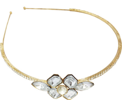 

AccessHer Rhinestone Studded Golden Metal Head band for Girls and Women Hair Band(White)