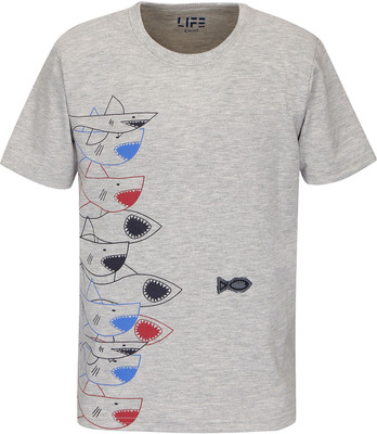 

Life by shoppers Stop Boys Printed Cotton T Shirt(Multicolor, Pack of 1, Grey melange