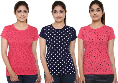 

69GAL Girls Printed Cotton T Shirt(Multicolor, Pack of 3, Dark blue;pink;pink1