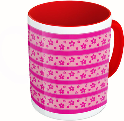 MiiCreations Printed Two Tone Red And White Pink Colour Pattern Ceramic Mug(325 ml)