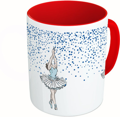 MiiCreations Printed Two Tone Red And White Dancing Girl Ceramic Mug(325 ml)