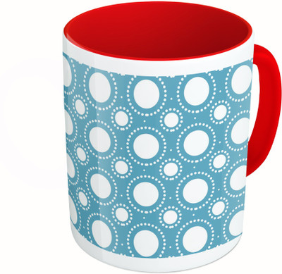 

MiiCreations Printed Two Tone Red And White Blue Circle Pattern Ceramic Mug(325 ml)
