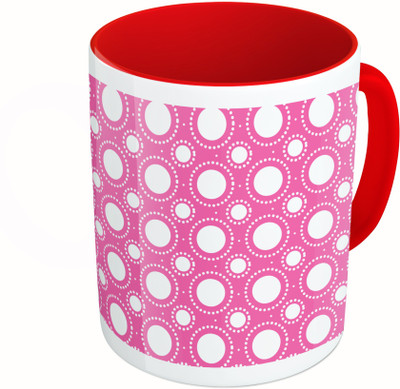 

MiiCreations Printed Two Tone Red And White Pink Circle Pattern Ceramic Mug(325 ml)