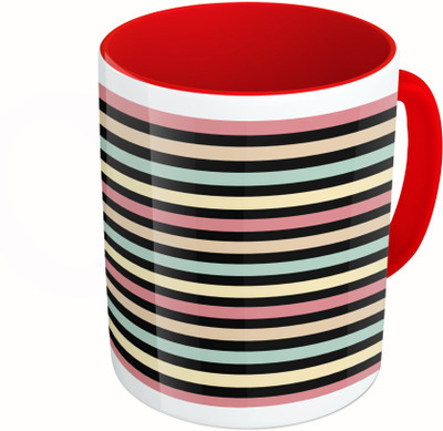

MiiCreations Printed Two Tone Red And White Colourful Line Pattern Ceramic Mug(325 ml)
