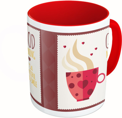 

MiiCreations Printed Two Tone Red And White Good Morning It's A Beautiful Day To Smile Ceramic Mug(325 ml)