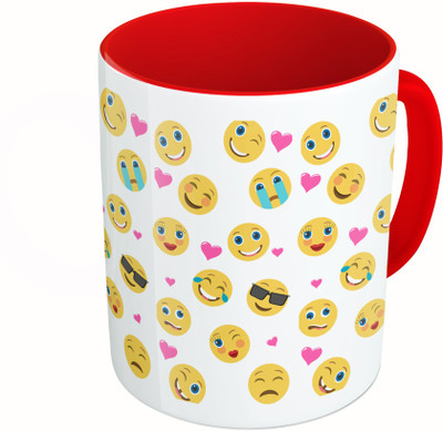 

MiiCreations Printed Two Tone Red And White Smilies Ceramic Mug(325 ml)