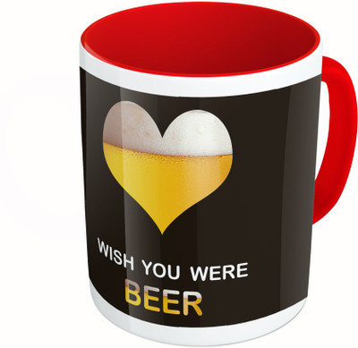 

MiiCreations Printed Two Tone Red And White Wish You Were Beer Ceramic Mug(325 ml)