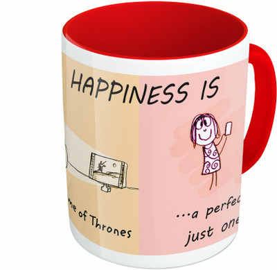 

MiiCreations Printed Two Tone Red And White Happiness Is Watching Game Of Thrones ….A Perfect Selfie Just One Click Ceramic Mug(325 ml)
