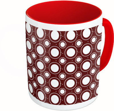 

MiiCreations Printed Two Tone Red And White Circle Pattern Ceramic Mug(325 ml)
