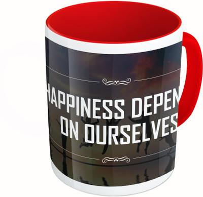 

MiiCreations Printed Two Tone Red And White Happiness Depends On Ourselves Ceramic Mug(325 ml)