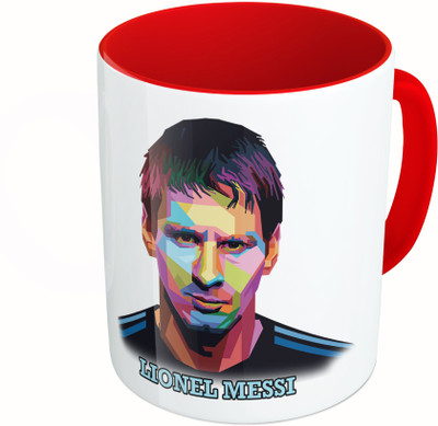 

MiiCreations Printed Two Tone Red And White Lionel Messi Ceramic Mug(325 ml)