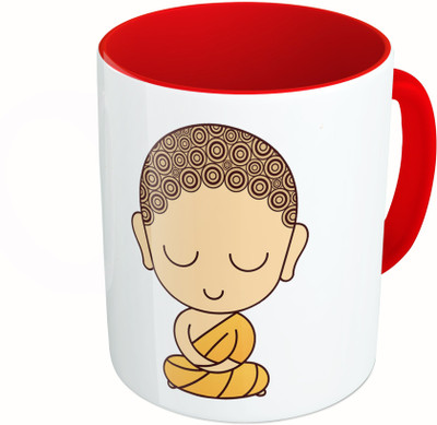 

MiiCreations Printed Two Tone Red And White Cute Buddha Ceramic Mug(325 ml)