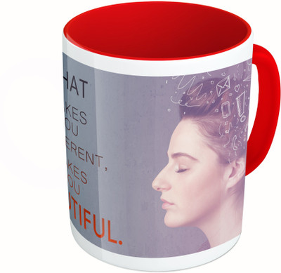 

MiiCreations Printed Two Tone Red And White What Makes You Different, Makes You Beautiful Ceramic Mug(325 ml)