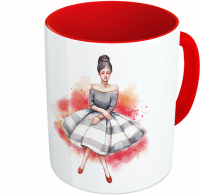 

MiiCreations Printed Two Tone Red And White Girl Vector Ceramic Mug(325 ml)