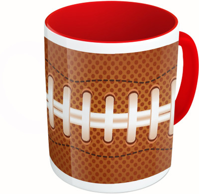 MiiCreations Printed Two Tone Red And White Rugby Football Ceramic Mug(325 ml)