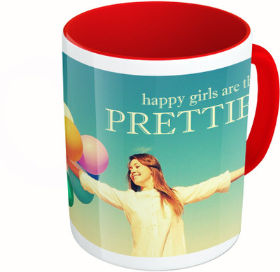 

MiiCreations Printed Two Tone Red And White Happy Girls Are The Prettiest Ceramic Mug(325 ml)