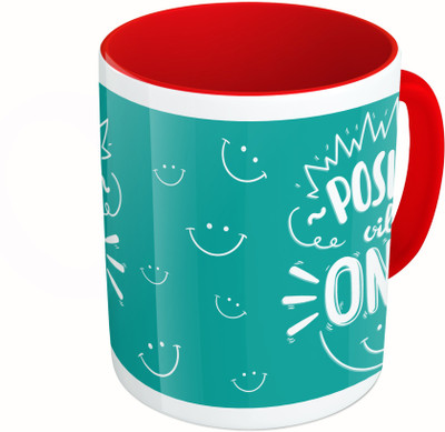 

MiiCreations Printed Two Tone Red And White Positive Vibes Only Ceramic Mug(325 ml)