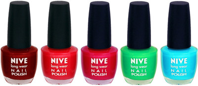 

Nive Colour Blast Nail Lacquer (set of 5 Nail Polish ) Red,Red,Pink,Green,Blue(Pack of 5)