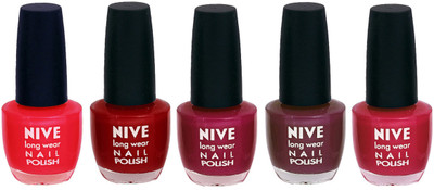 

Nive Colour Blast Nail Lacquer (set of 5 Nail Polish ) Red,Pink,Pink,Purple,Pink(Pack of 5)