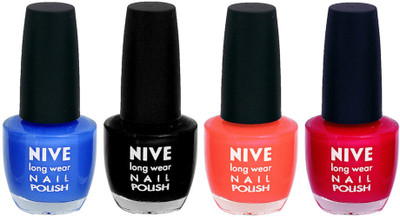 

Nive Colour Blast Nail Lacquer (Set of 4 Nail Polish) Blue,Black,Orange,Pink,(Pack of 4)