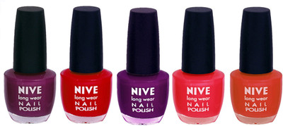 

Nive Colour Blast Nail Lacquer (set of 5 Nail Polish ) Purple,Red,Purple,Pink,Brown(Pack of 5)