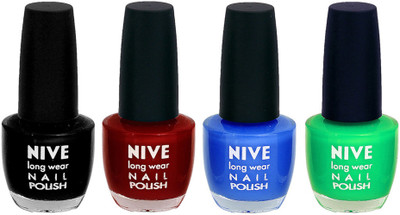 Nive Colour Blast Nail Lacquer Black,Red,Blue,Green,(Pack of 4)