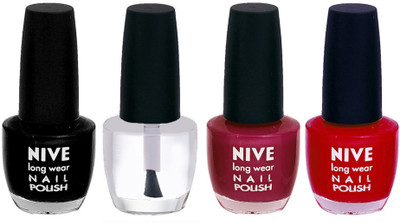 

Nive Colour Blast Nail Lacquer Black,Clear,Pink,Red,(Pack of 4)