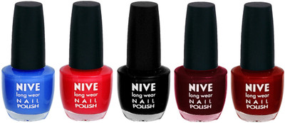 

Nive Colour Blast Nail Lacquer (set of 5 Nail Polish ) Blue,Red, Black,Red,Red(Pack of 5)