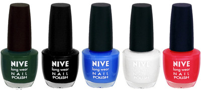 

Nive Colour Blast Nail Lacquer (set of 5 Nail Polish ) Green,Black,Blue,White,Pink(Pack of 5)