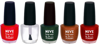 

Nive Colour Blast Nail Lacquer (set of 5 Nail Polish ) Red,Top Coat,Pink,Brown,Red(Pack of 5)