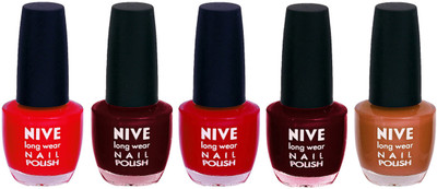 

Nive Colour Blast Nail Lacquer (set of 5 Nail Polish ) Red,Red,Red,Red,Brown(Pack of 5)