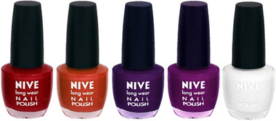 

Nive Colour Blast Nail Lacquer (set of 5 Nail Polish ) Red,Brown,Purple,Purple,White(Pack of 5)