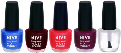 

Nive Colour Blast Nail Lacquer (set of 5 Nail Polish ) Blue,Red,Pink,Purple,Top coat(Pack of 5)